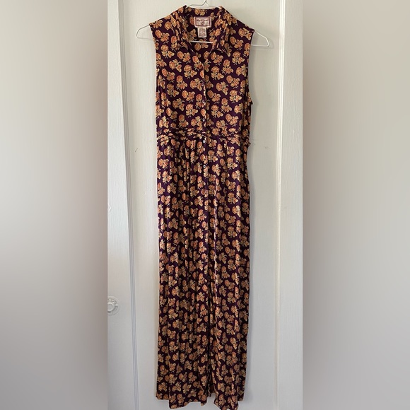 Vintage April Cornell Plum/Burgundy Floral Sleeveless Dress - Picture 1 of 10